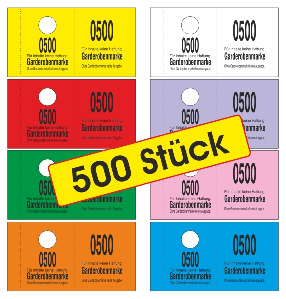 500 Garderobenmarken "neutral", 14 mm Bügelloch, Nr. 0001-0500
